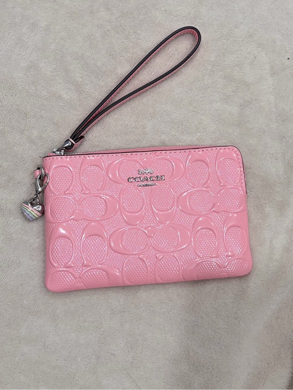 Coach powder Pink Patent Signature Wristlet with Charm